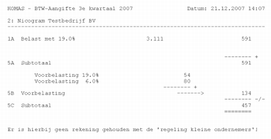 Overzicht uit de BTW aangifte